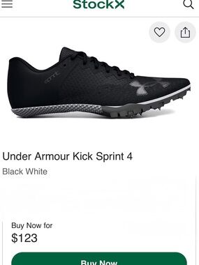 Under Armour Black/White Kick Sprint 4 Track Spike    Size:  M13/W14.5